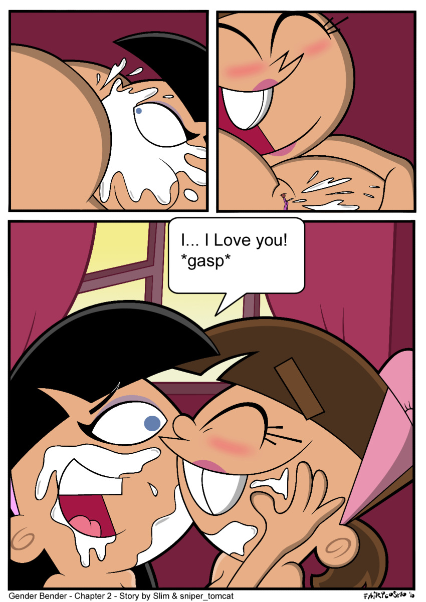 big_breasts breasts comic fairycosmo female_ejaculation female_only gender_bender_(comic) genderswap pussy pussy_juice pussylicking the_fairly_oddparents timantha timantha_turner timmy_turner trixie_tang yuri