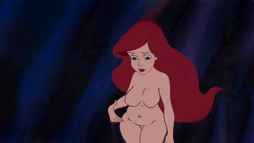 1girl 4:3_aspect_ratio absurdly_long_hair big_breasts blue_eyes breasts caucasian cave disney female_only female_solo floating_hair high_resolution human_only light-skinned_female light_skin long_hair looking_down no_nipples non-web_source nude_filter open_mouth photoshop_(medium) plump princess_ariel pussy red_hair red_lips retro_artstyle screen_capture screencap screenshot_edit self_upload simple_background someraindropsonroses_(artist) standing the_little_mermaid third-party_edit underwater very_long_hair