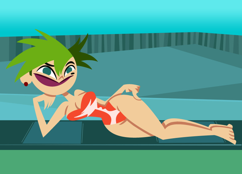 bikini breasts cleavage green_eyes green_hair lipstick mole nickelodeon pool smile solo the_x's tuesday_x