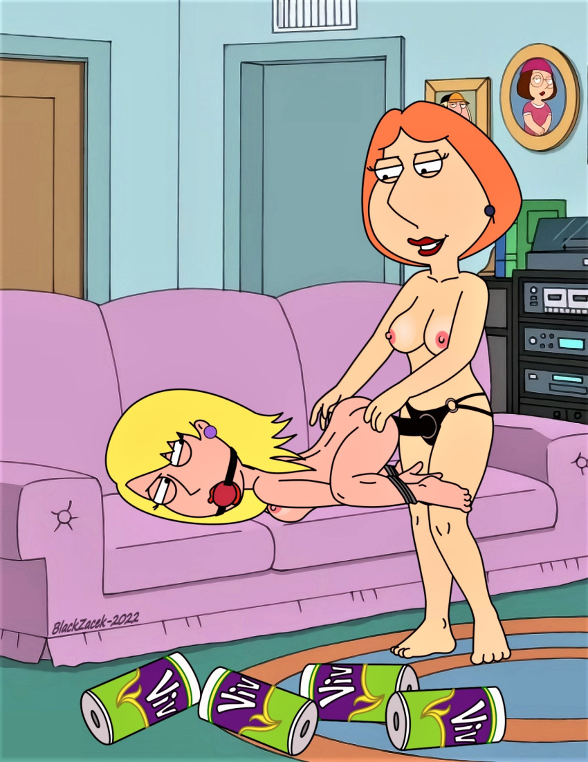ass ass_up ball_gag blackzacek bondage breasts cmdrzacek connie_d'amico drunk erect_nipples family_guy lois_griffin strap-on thighs vaginal_penetration
