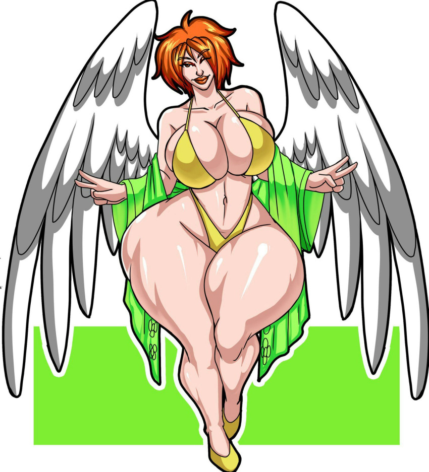 angel angel_wings big_breasts dat_ass gigantic_ass hourglass_figure master_erasis orange_hair wings