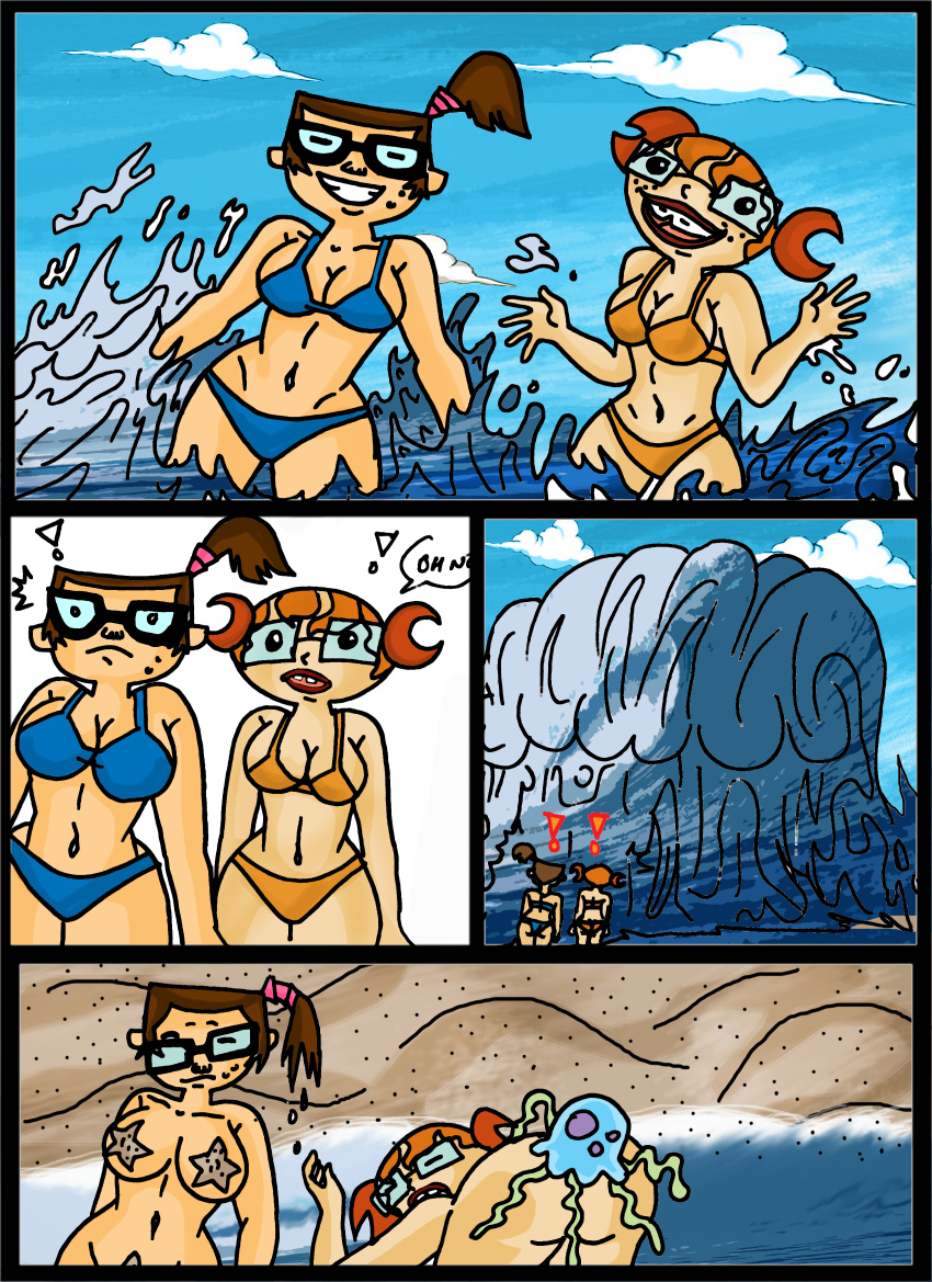 ! archangemon ass beach bent_over beth_(tdi) bikini brown_hair comic crossover embarrassing freckles funny glasses kimla lipstick mole nerd nickelodeon nude ocean orange_hair ponytail red_lipstick short_hair smile tagme the_x's total_drama_island twin_tails