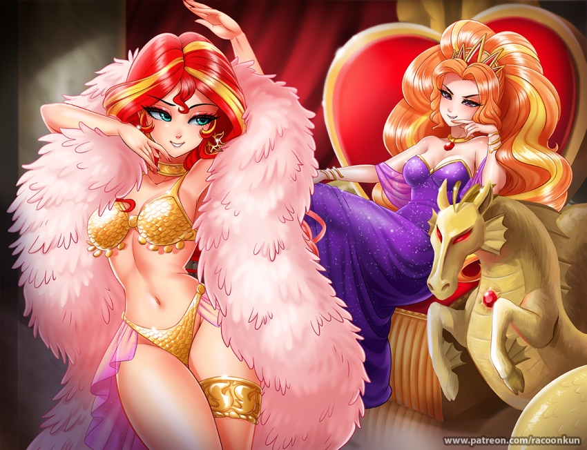 2_girls 2girls adagio_dazzle adagio_dazzle_(eg) bra clothed dancer_outfit equestria_girls female_only friendship_is_magic humanized long_hair mostly_nude my_little_pony older older_female panties racoonkun sunset_shimmer sunset_shimmer_(eg) young_adult young_adult_female young_adult_woman