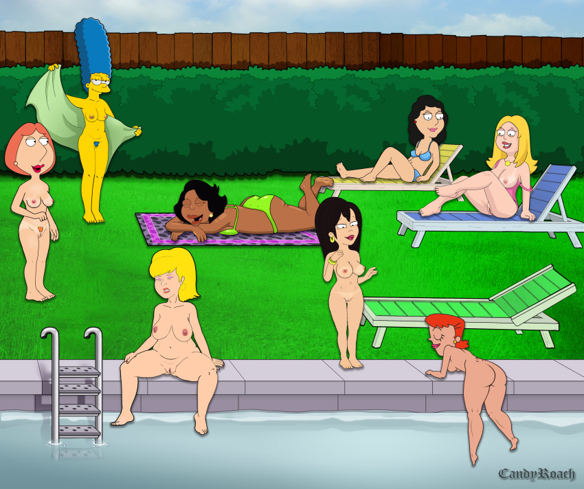 american_dad ass bikini bonnie_swanson breasts crossover donna_tubbs family_guy francine_smith legs_apart lois_griffin marge_simpson nipples nude pool poolside pubic_hair shaved_pussy tan_line the_cleveland_show the_simpsons thighs towel