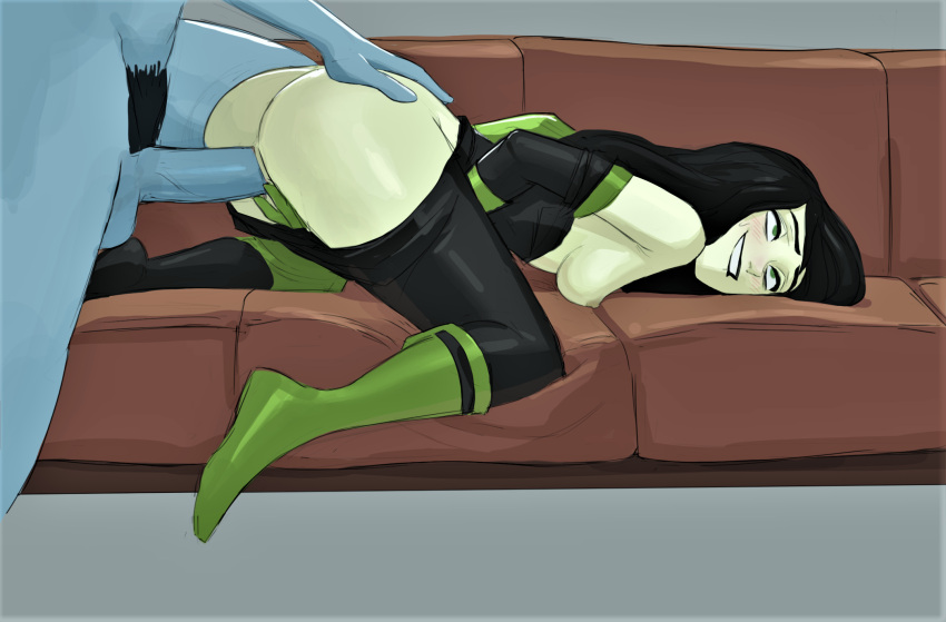 1boy 1girl ass blue_skin breasts disney doggy_position dr._drakken ehgud457 erect_nipples erection huge_penis kim_possible pubic_hair shaved_pussy shego stockings thighs vaginal