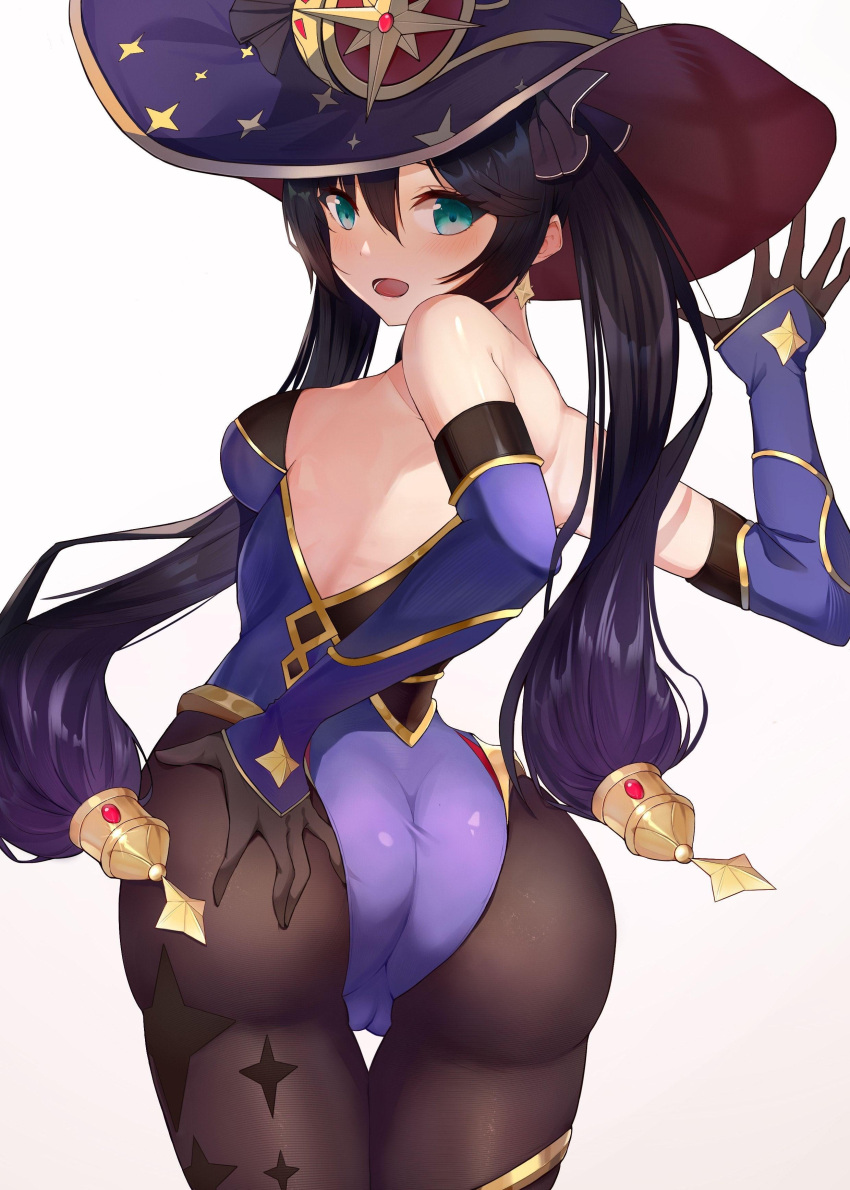 1girl ass big_ass blue_eyes bubble_butt clothed_female dr._killerwhale female_focus female_only genshin_impact hand_on_ass high_res leotard long_hair looking_at_viewer mature mature_female mona_(genshin_impact) solo_female solo_focus source_request twin_tails video_game_character video_game_franchise zer0.zer0