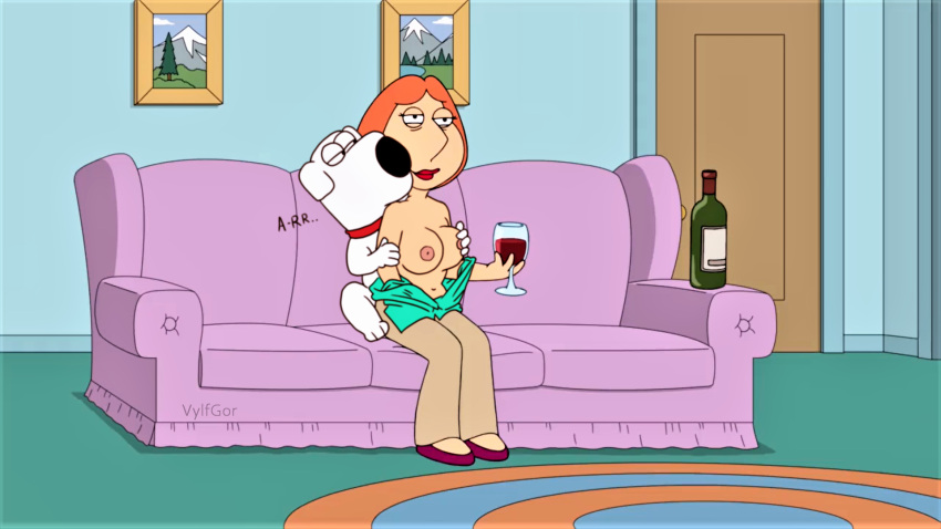 big_breasts breasts brian_griffin drunk erect_nipples family_guy holding_breast imminent_sex kissing_neck lois_griffin vylfgor