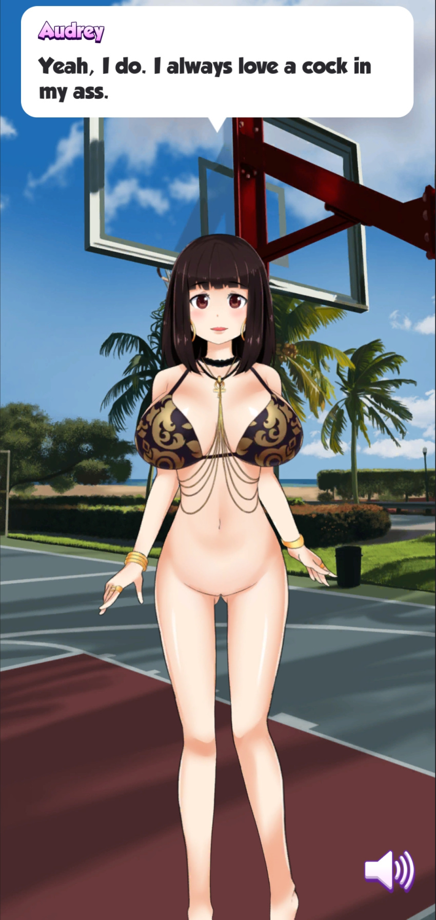 1girl audrey_(booty_calls) booty_calls bra breasts hips huge_breasts navel nutaku pussy screen_capture thick_thighs thigh_gap thighs wide_hips