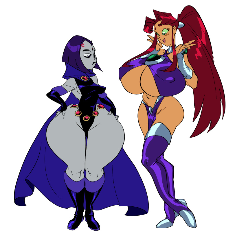 1girl big_breasts bottom_heavy breasts cartoon_network dc_comics raven_(dc) slb starfire tagme teen_titans thick_thighs top_heavy wide_hips