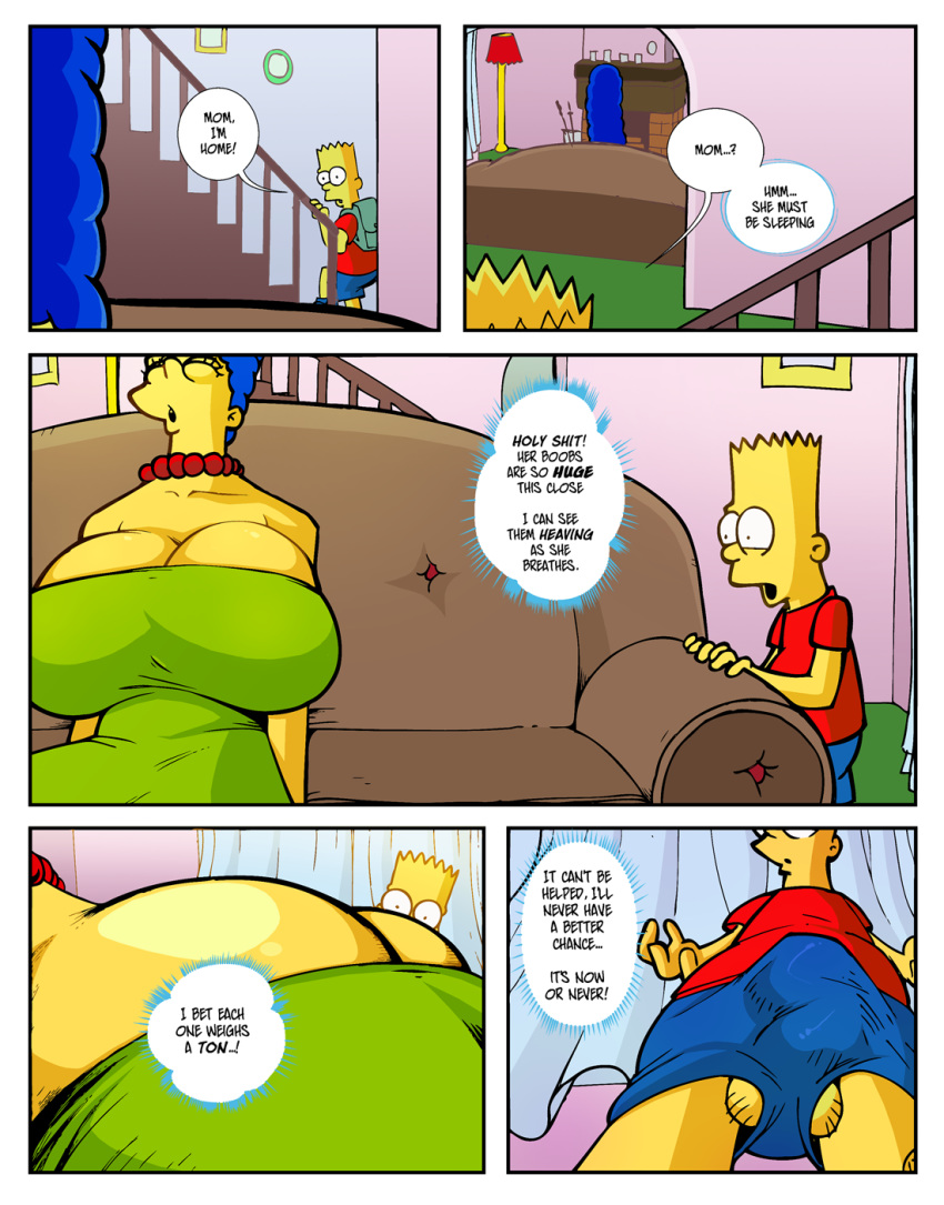 bart_simpson big_breasts blue_hair boob_squeeze breasts cartoon_milf comic fan_comic group_sex hair hexamous huge_breasts lactation marge_simpson mother's_duty mother_&amp;_son nsfw porn professor_frink simpsincest text the_simpsons whoa_look_at_those_magumbos yellow_skin