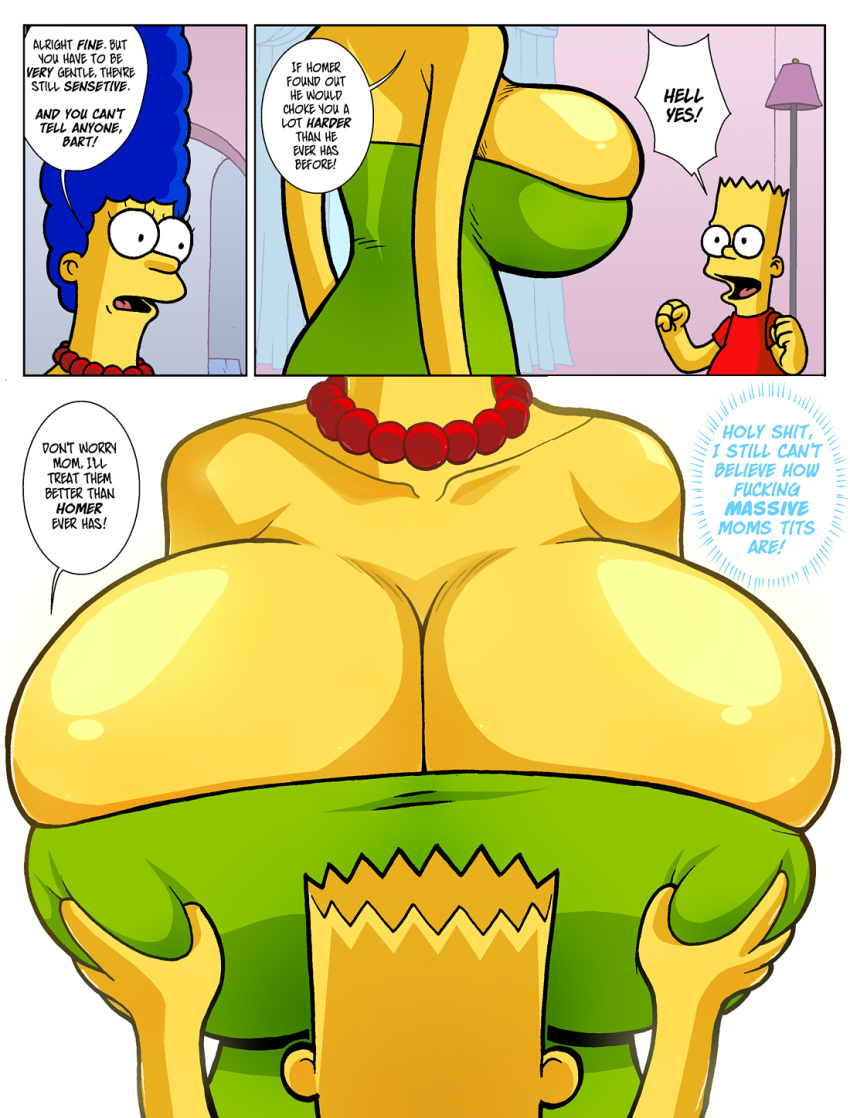 bart_simpson big_breasts blue_hair boob_squeeze breasts cartoon_milf comic fan_comic hair hexamous huge_breasts incest lactation marge_simpson mother mother's_duty mother_&amp;_son mother_and_son nsfw porn professor_frink simpsincest son the_simpsons whoa_look_at_those_magumbos yellow_skin