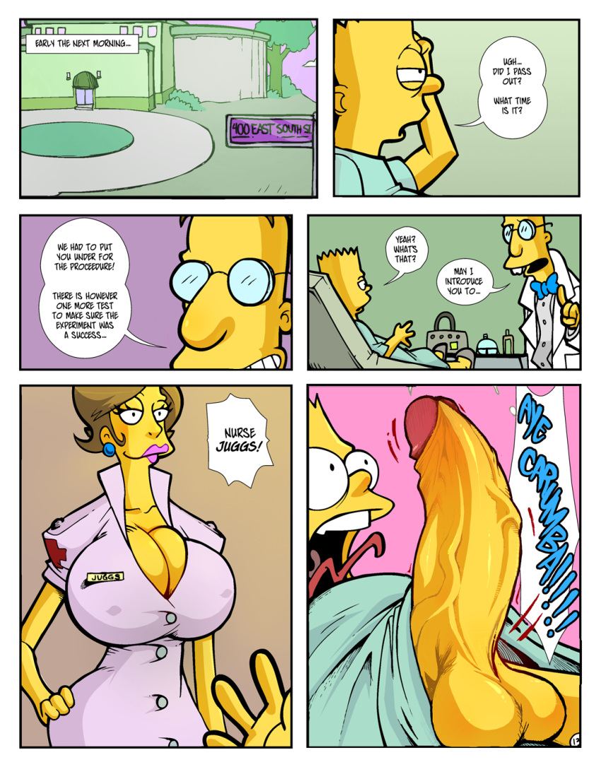 bart_simpson big_breasts blue_hair boob_squeeze breasts cartoon_milf comic fan_comic group_sex hair hexamous huge_breasts lactation marge_simpson mother's_duty mother_&amp;_son nsfw nurse_juggs_(oc) porn professor_frink simpsincest the_simpsons whoa_look_at_those_magumbos yellow_skin