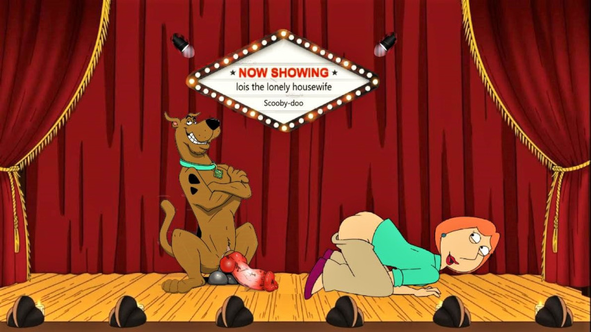 1_boy 1_girl 1boy 1girl ass beastiality dog dog_penis family_guy female female_human huge_penis human imminent_sex knotted_penis lois_griffin male_dog milf no_panties presenting_hindquarters scooby scooby-doo thighs