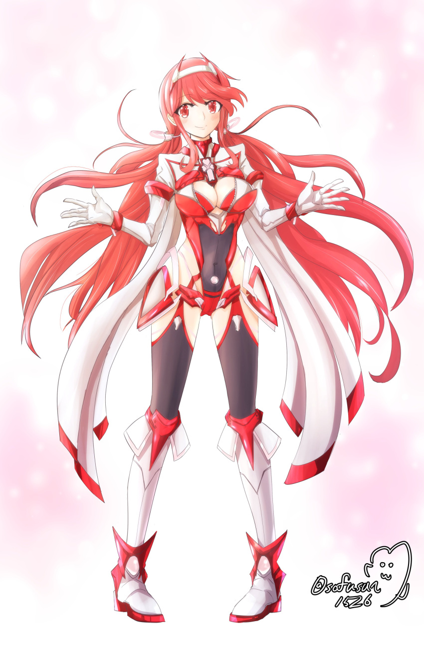 1girl absurd_res alluring big_breasts chest_jewel cleavage_cutout clothing_cutout drawing elbow_gloves gloves headpiece high_res long_hair nintendo prototype_design pyra pyra_(prototype) red_eyes simple_background sofusan1526 twin_tails very_long_hair white_background xenoblade_(series) xenoblade_chronicles_2