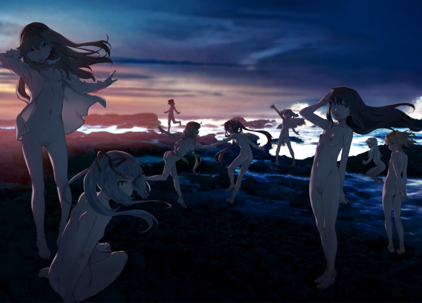 1boy 1girl 6+girls arare_(kantai_collection) arashio_(kantai_collection) arms_behind_back asagumo_(kantai_collection) asashio_(kantai_collection) ass asymmetrical_hair barefoot bent_over big_breasts black_hair blue_eyes braid breasts brown_eyes brown_hair closed_mouth clothing collared_shirt completely_nude covering covering_breasts day doggy_position eyebrows_visible_through_hair feet female_pubic_hair forest grey_hair hair_between_eyes hair_ornament hair_ribbon hetero kantai_collection kasumi_(kantai_collection) light_brown_hair long_hair male medium_breasts michishio_(kantai_collection) minegumo_(kantai_collection) multiple_girls naked_shirt nature navel nipples nude nude_female nude_male ooshio_(kantai_collection) open_clothes open_mouth open_shirt outside partially_submerged pettanko plant ponytail pubic_hair public public_nudity pussy ribbon rock sex sex_from_behind shirt short_hair side_braid side_ponytail silver_hair sitting smile soaking_feet spread_legs stream takemura_sesshu_(shimoigusa-p) takemura_sessyu taken_from_behind tied_hair torso_grab twin_braids twin_tails uranami_(kantai_collection) visor_cap wading water white_hair yamagumo_(kantai_collection) yellow_eyes