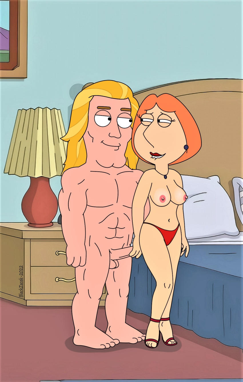 biting_lip blackzacek breasts cartoon_milf cheating cheating_wife cmdrzacek erect_nipples erection family_guy holding_penis horatio_(family_guy) huge_penis lois_griffin male milf no_bra pale_breasts panties thighs topless topless_(female)
