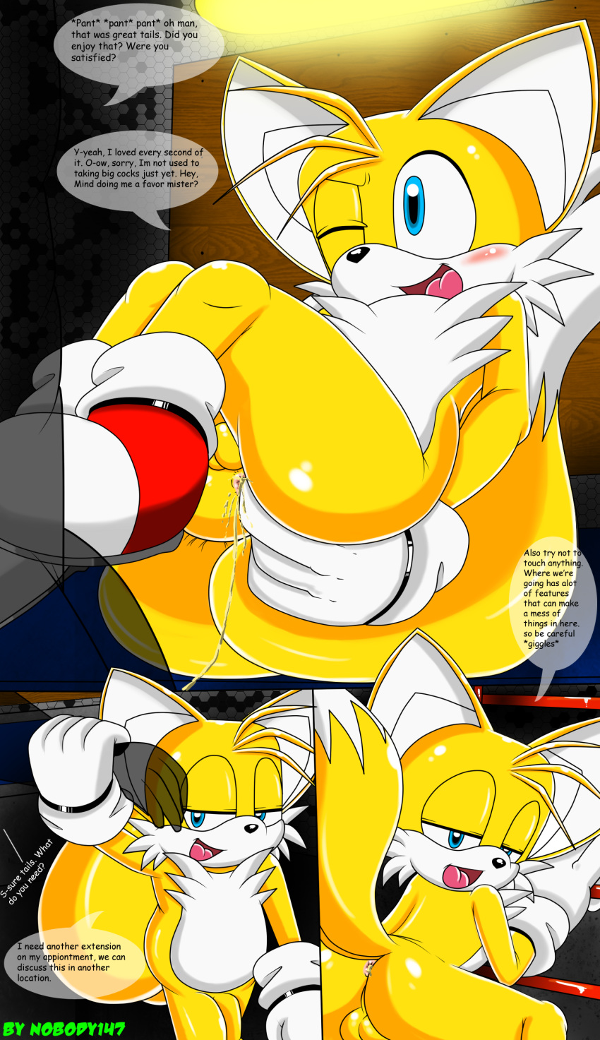after_sex canine cum cum_in_ass cum_inside cute fox furry male male/male male_only miles_"tails"_prower multiple_tails nobody147 nobody147_(artist) sega sonic sonic_(series) tail yaoi