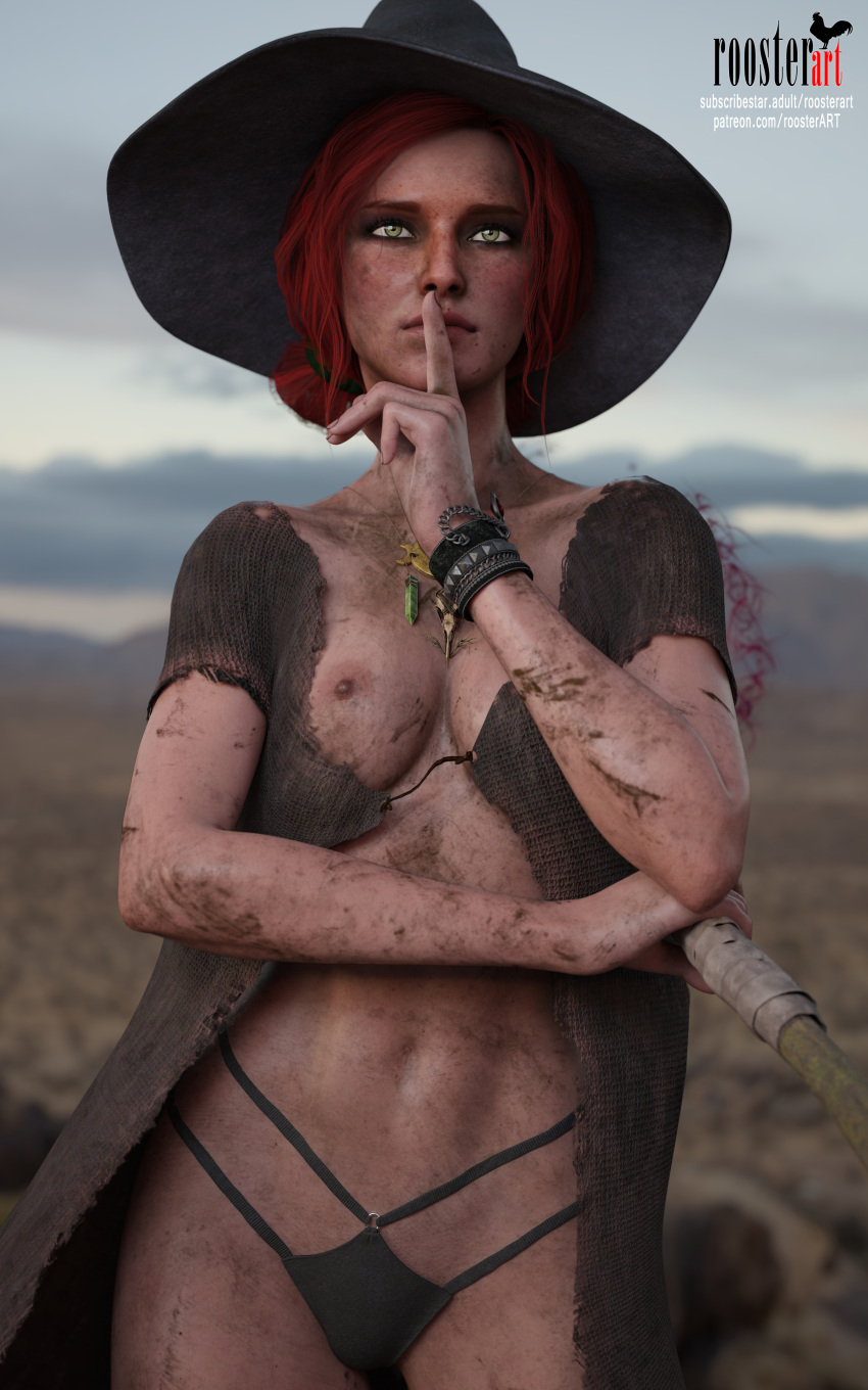 10:16 1girl 3d 3d_(artwork) 4k belly belly_button breasts cane dirt dirty dirty_face dirty_skin erect_nipples female_focus female_only fit_female freckles freckles_on_face green_eyes medium_breasts necklace nipples open_eyes outside panties partially_clothed patreon patreon_username red_hair redhead roosterart solo_female solo_focus sorceress standing subscribestar subscribestar_username the_witcher_(series) the_witcher_3:_wild_hunt thinking torn_clothes torn_clothing triss_merigold video_game video_game_character video_game_franchise witch witch_hat
