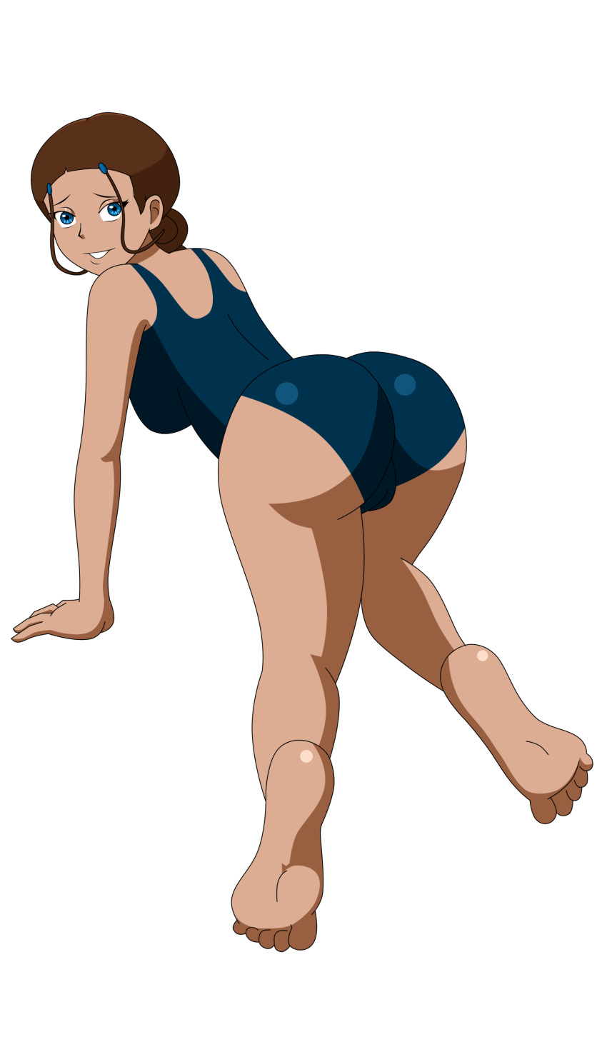 1girl ass avatar:_the_last_airbender breasts dark_skin female_only katara looking_back one-piece_swimsuit pervyangel school_swimsuit solo swimsuit