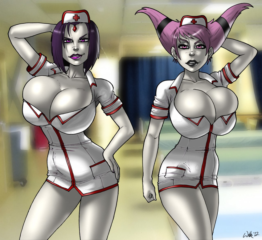big_breasts breasts cleavage dc_comics dcau jinx non-nude nurse nurse_cap nurse_outfit nurse_uniform raven_(dc) teen_titans wilko
