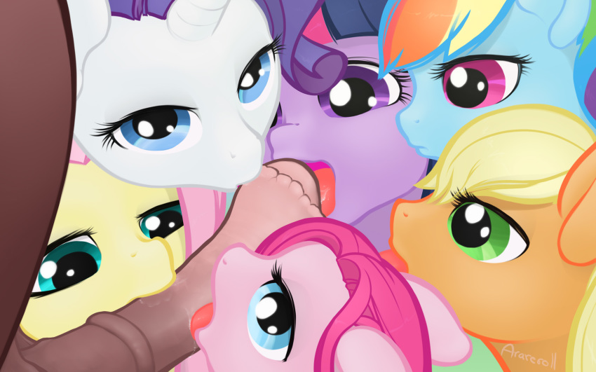 applejack_(mlp) arareroll blonde_hair blue_eyes brown_fur drooling equine erection eyelashes fellatio female feral fluttershy_(mlp) friendship_is_magic fur green_eyes hair hetero high_res horn horse horsecock licking long_hair looking_at_viewer looking_down male multicolored_hair my_little_pony open_mouth oral oral_sex orange_hair orange_nose pegasus penis penis_worship pink_eyes pink_fur pink_hair pinkie_pie_(mlp) pony purple_eyes purple_hair rainbow_dash_(mlp) rainbow_hair rainbow_pattern rarity_(mlp) red_hair saliva sex source_request teal_eyes tongue tongue_out twilight_sparkle_(mlp) unicorn white_fur wings yellow_fur yellow_nose