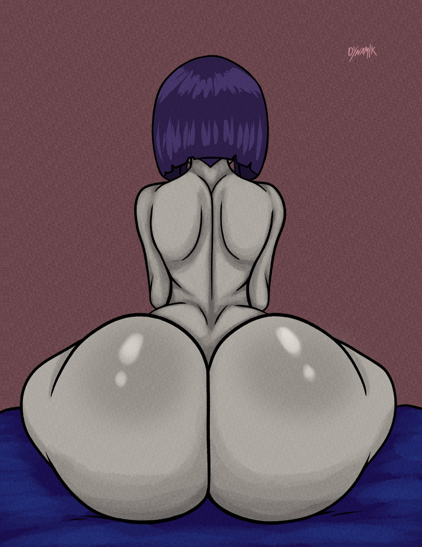1girl ass big_ass bubble_butt dat_ass dc_comics dynamik808 female_focus female_only grey_hair nude nude_female nudity purple_hair rachel_roth raven_(dc) rear_view short_hair sitting tagme teen_titans wide_hips