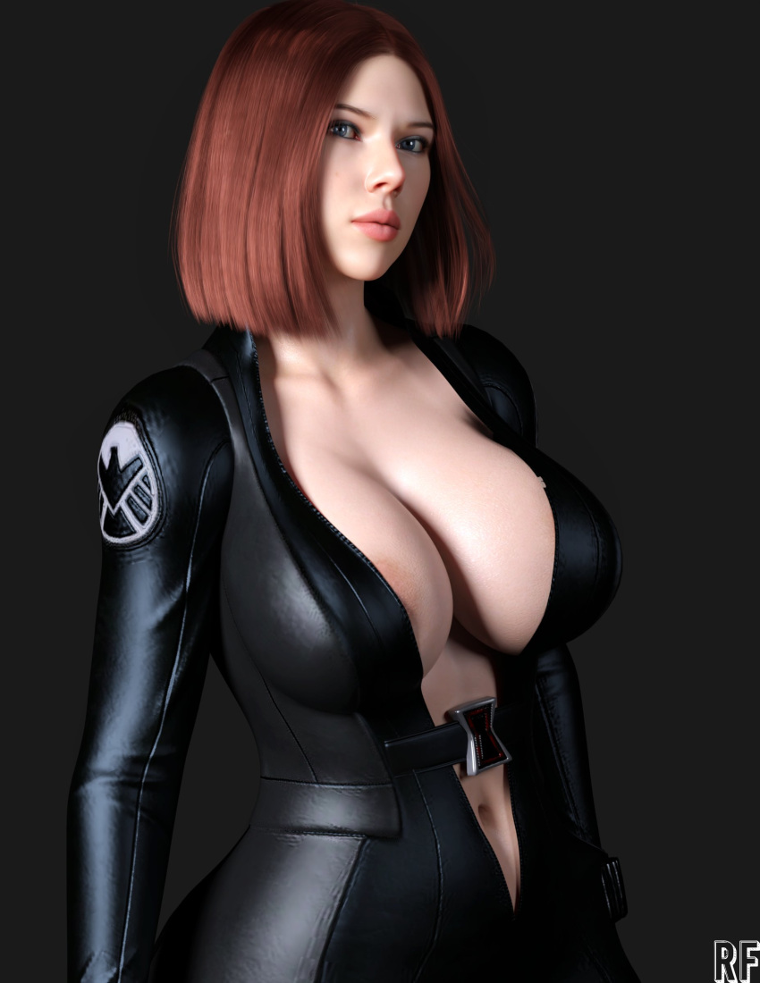 1girl avengers big_breasts black_widow bob_cut breasts cleavage clothed_female comic_book_character female_focus female_only high_res huge_breasts marvel mature mature_female natasha_romanoff rude_frog scarlett_johansson short_hair solo_female solo_focus superheroine tagme