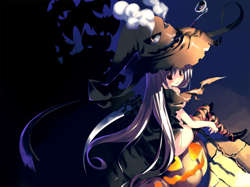 1girl duplicate halloween highres kagome_(traumatize) naked_cape original solo wallpaper witch