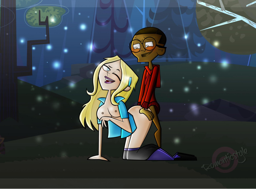 ass big_breasts breasts cameron_(tdi) dawn_(tdi) doggy_position female fireflies from_behind interracial nipples outside romanticstyle_(artist) total_drama total_drama:_revenge_of_the_island total_drama_island wasp_waist