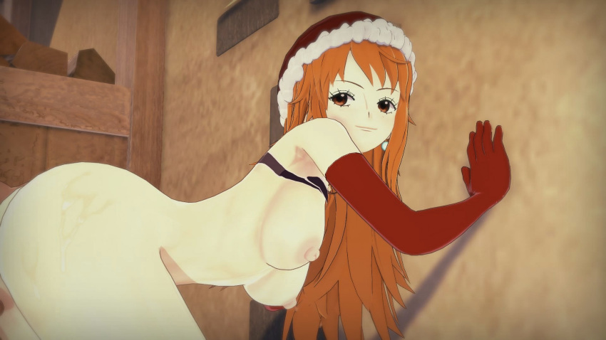 16:9 1boy 1boy1girl 1girl after_sex anime ass big_nipples breasts christmas christmas_outfit cum cum_on_ass cum_on_legs erect_nipples female_focus gloves large_nipples light-skinned_female light_skin long_hair looking_at_partner looking_pleasured medium_breasts nami nami_(one_piece) nipples one_piece open_eyes outside red_gloves santa_costume santa_hat t=hentai winter