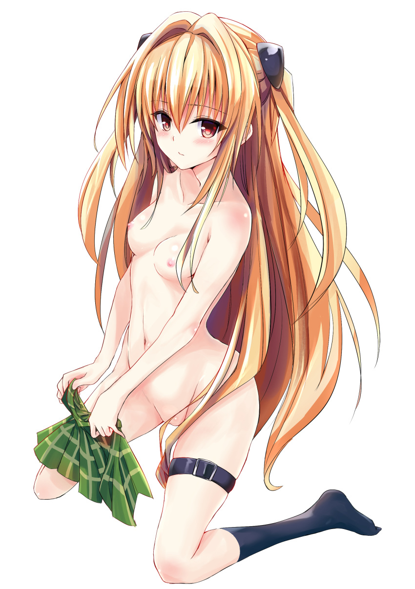 1girl 1girl big_breasts blonde breasts high_resolution konjiki_no_yami long_hair nude red_eyes skirt tied_hair to_love-ru twin_tails very_high_resolution