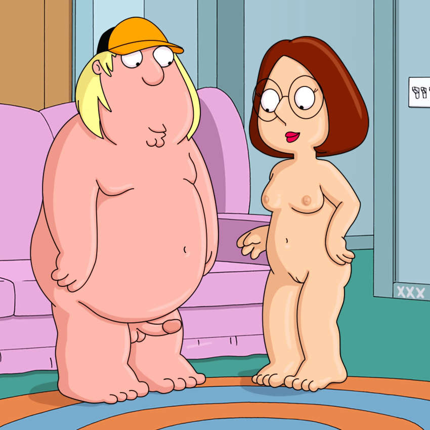 before_sex big_penis breasts brother_and_sister chris_griffin erect_penis family_guy glasses hat incest meg_griffin nipples nude shaved_pussy thighs