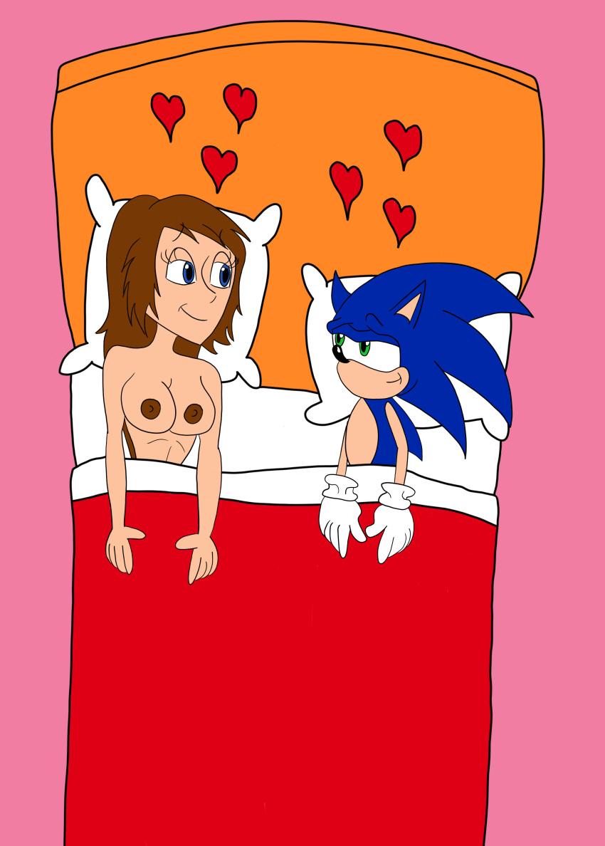 1girl bed bedroom blanket breasts closed_mouth furry green_eyes heart human night nipples open_eyes pillow princess_sara_(sonic) sega sexy smile sonic_the_hedgehog_(series) white_gloves