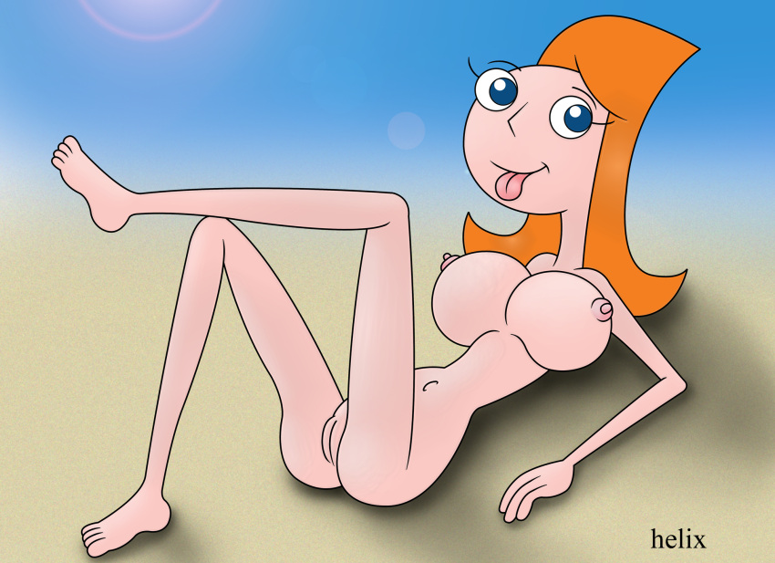 1girl 1girl 2015 age_difference aged_up ass ass bare_arms bare_legs barefoot blue_eyes breasts candace_flynn cute disney disney_channel eyebrows eyelashes feet feet_up female_only helix laying_down navel nipples nude nude_beach nude_female orange_hair phineas_and_ferb pussy sand sexy sexy_breasts sexy_legs teen toes tongue tongue_out
