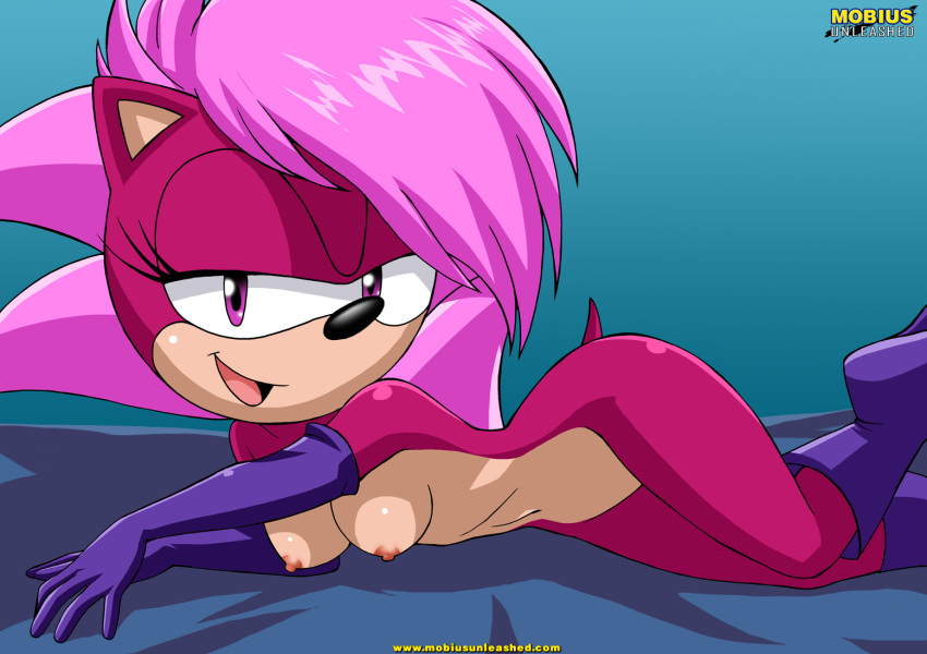 anthro bbmbbf boots countershading female furry half-closed_eyes hedgehog long_gloves looking_at_viewer mobius_unleashed nude palcomix pink_hair pose purple_eyes sega small_breasts smile solo solo_female sonia_the_hedgehog sonic_(series) sonic_the_hedgehog_(series) sonic_underground tail