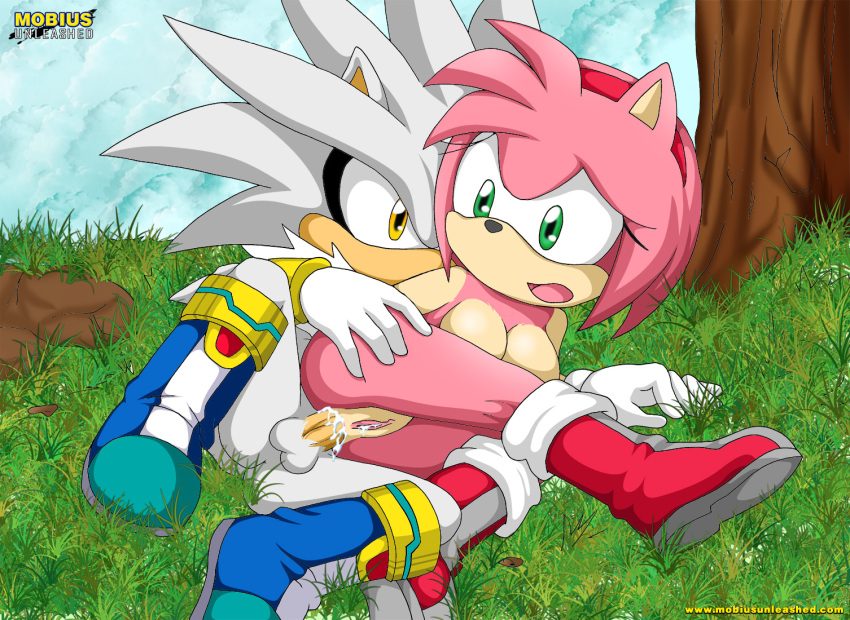 amy_rose anal anal_penetration anthro bbmbbf breasts couple cum cum_in_ass cum_in_pussy cum_inside cumshot embarrassed female furry hedgehog hetero male mobius_unleashed nude orgasm palcomix penetration penis pink_fur pussy pussy_juice sega sex silver_the_hedgehog sonic_(series) sonic_team sonic_the_hedgehog_(series) testicles tree