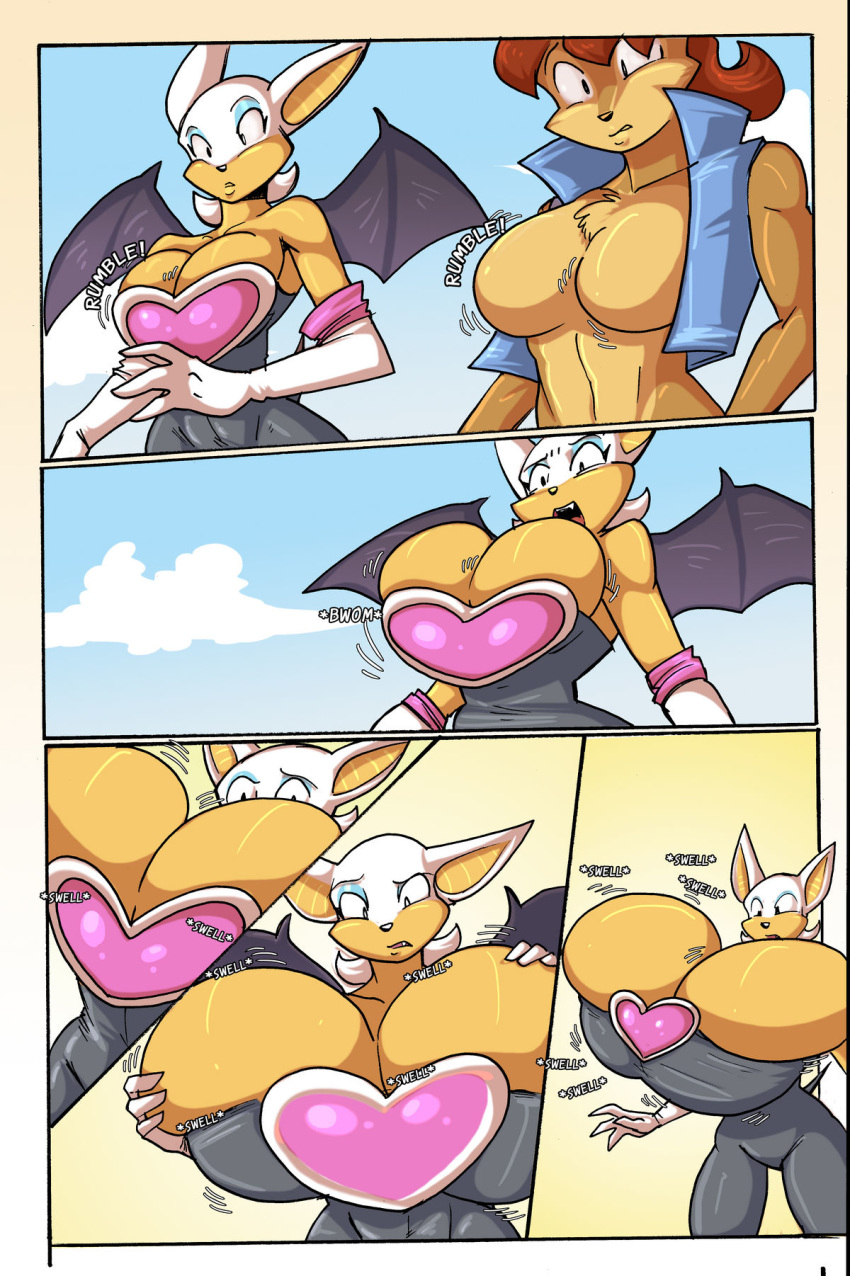 balloontit_bug big_breasts breast_expansion breasts bunnie_rabbot furry huge_breasts jaeh rouge_the_bat sally_acorn sonic_(series)