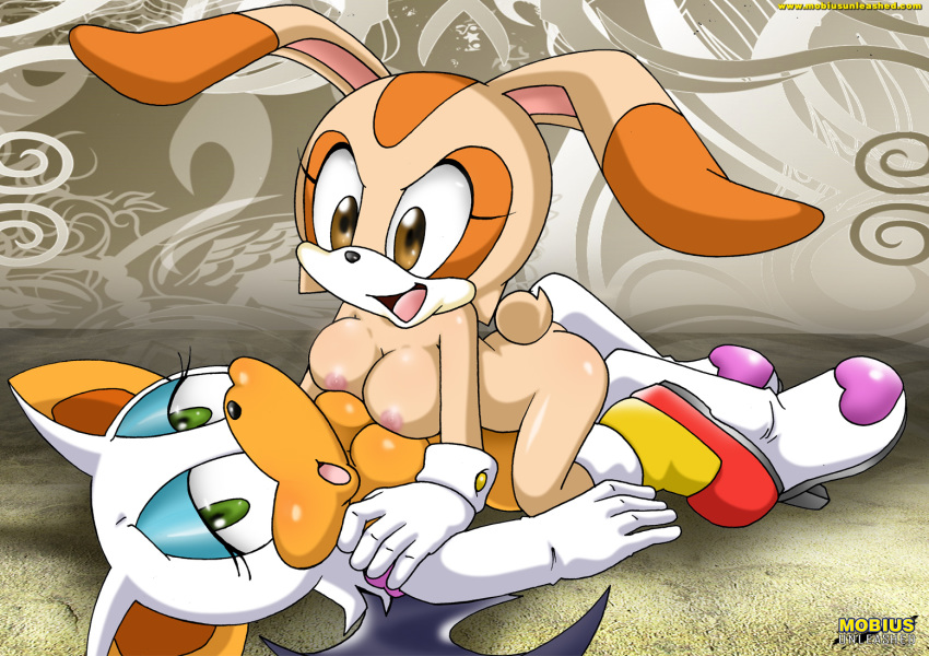 anthro bbmbbf breasts cream_the_rabbit furry green_eyes mobius_unleashed palcomix rouge_the_bat sega sonic_(series) sonic_team sonic_the_hedgehog_(series)