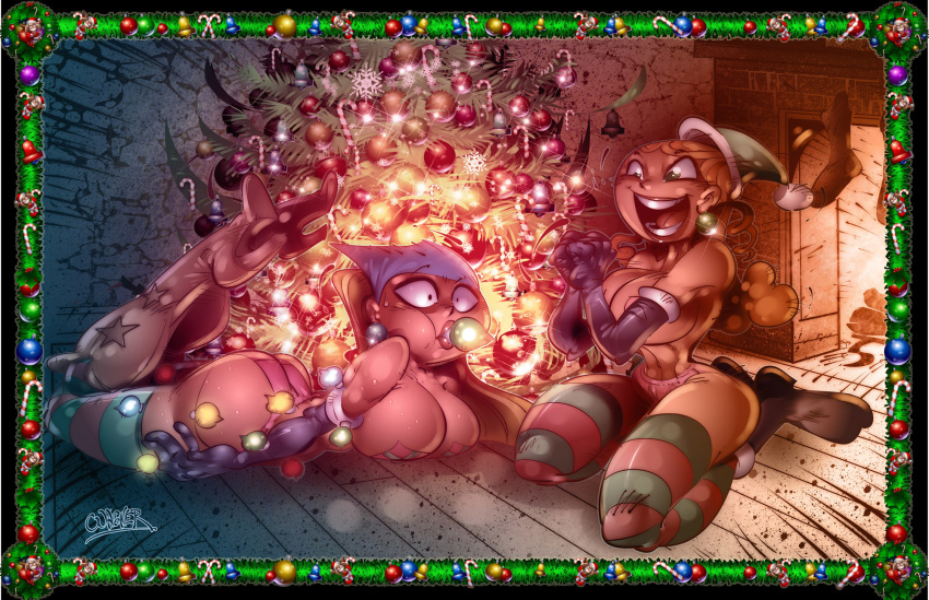 bandanna blonde_hair blue_eyes cartoon_network christmas christmas_tree cowboy_boots green_eyes hat hogtie hourglass_figure huge_breasts izzy_(tdi) kerchief light-skinned_female lindsay_(tdi) long_blonde_hair long_hair orange_hair panties shiny shiny_skin striped_hair thick_ass thick_legs thick_thighs topless total_drama_island two_tone_hair underwear wagner wasp_waist