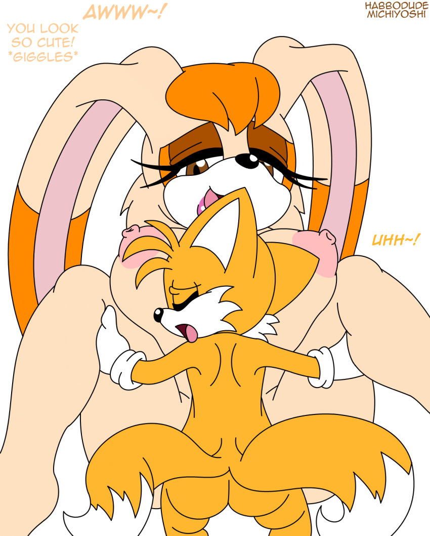 age_difference areola ass big_breasts breasts brown_eyes canine closed_eyes english_text erect_nipples female fox habbodude hair huge_breasts lagomorph lying male michiyoshi miles_"tails"_prower milf missionary_position mother nipples nude on_back orange_hair parent penetration rabbit sega sex smile sonic sonic_(series) sonic_the_hedgehog_(series) spread_legs spreading text vanilla_the_rabbit young