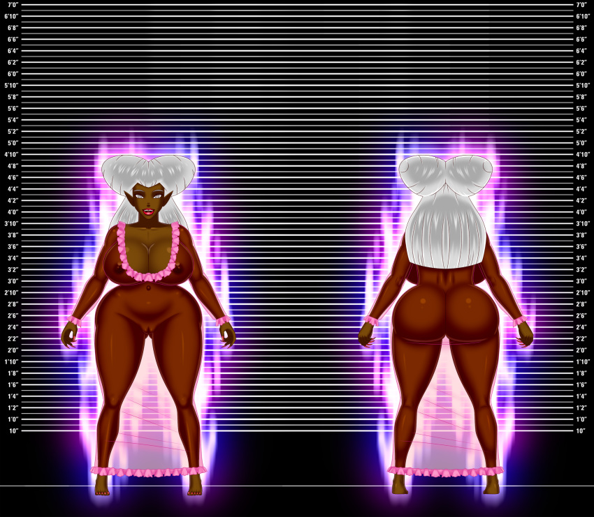 areolae ass big_ass big_breasts bluebullpen breasts brown_skin commission female helna_orlok nipples pussy shortstack silver_eyes solo ultra_instinct vampire