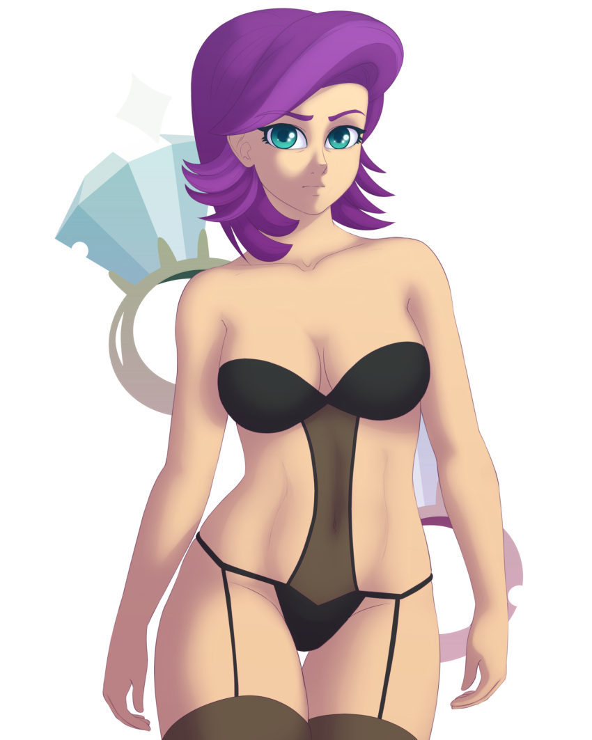 1girl cleavage female female_human female_only friendship_is_magic humanized lingerie looking_at_viewer mostly_nude my_little_pony solo souladdicted spoiled_rich_(mlp) stockings underwear