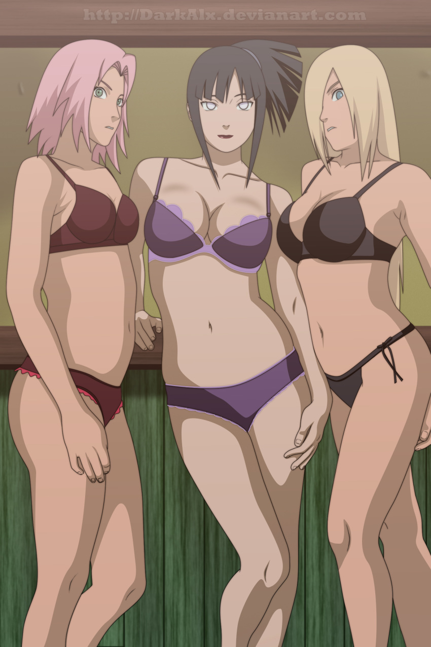 3girls breasts darkalx hinata_hyuuga ino_yamanaka lingerie multiple_girls naruto sakura_haruno