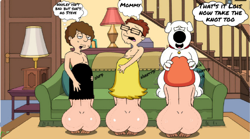 3_girls 3boys 3girls age_difference american_dad brian_griffin cum_in_mouth family_guy fellatio francine_smith hayley_smith incest lois_griffin mother_&amp;_son schmuely_snot_lonstein steve_smith thought_bubble