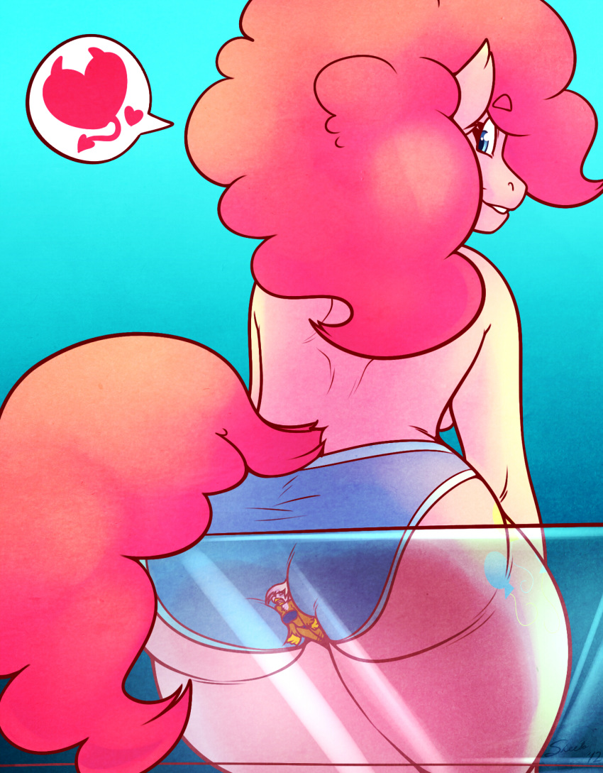 ass ass_on_glass avian big_ass bird blue_eyes breasts color cutie_mark equine female friendship_is_magic gilda hair half-dressed heart highres horse long_hair looking_down my_little_pony on_glass panties pink_fur pink_hair pinkie_pie pinkie_pie_(mlp) pony sheela sitting size_difference smile thighs topless underwear wide_hips