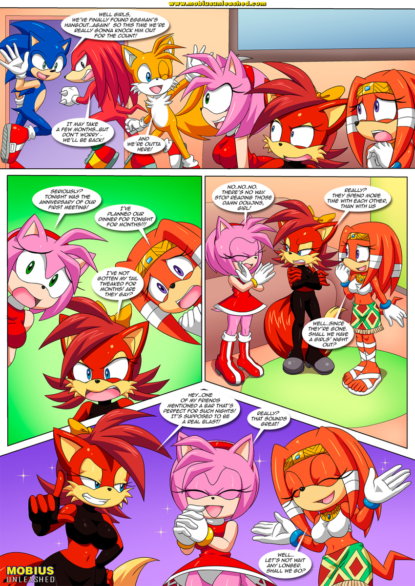 amy_rose archie_comics bbmbbf fiona_fox girls_only knuckles_the_echidna miles_"tails"_prower mobius_unleashed palcomix sega sonic_(series) sonic_the_hedgehog sonic_the_hedgehog_(series) sonically_sapphic_story tikal_the_echidna