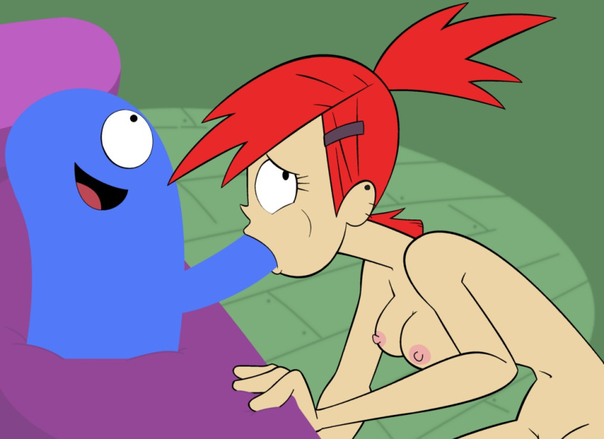 1boy 1girl big_breasts bloo breasts cartoon_network chunk fellatio foster's_home_for_imaginary_friends frankie_foster medium_breasts nude oral red_hair zomglol_network zone