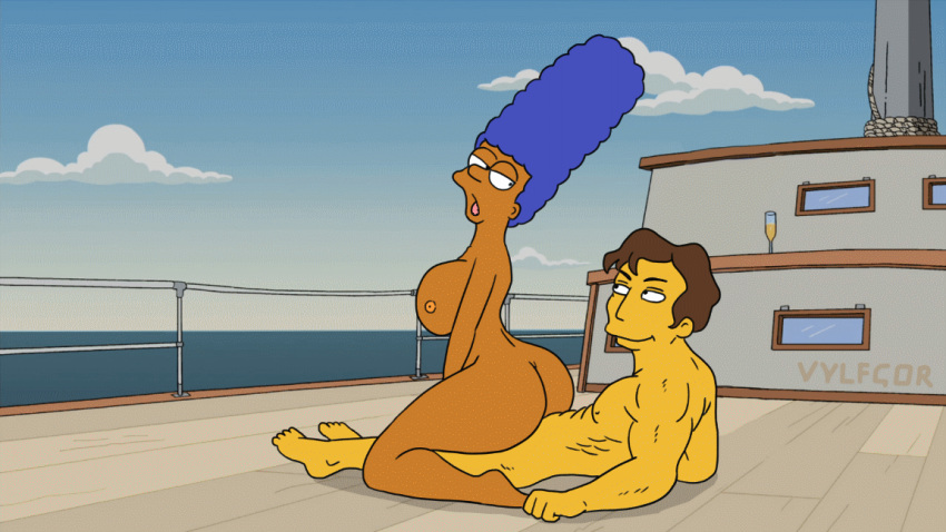 alternate_skin_color ass big_ass big_breasts blackwashed bouncing_breasts cheating cheating_wife covered_penis covered_pussy dark-skinned_female erect_nipples erection gif huge_penis male/female marge_simpson reverse_cowgirl_position riding_penis sitting_on_penis tanned tanned_skin the_simpsons thighs vaginal vylfgor