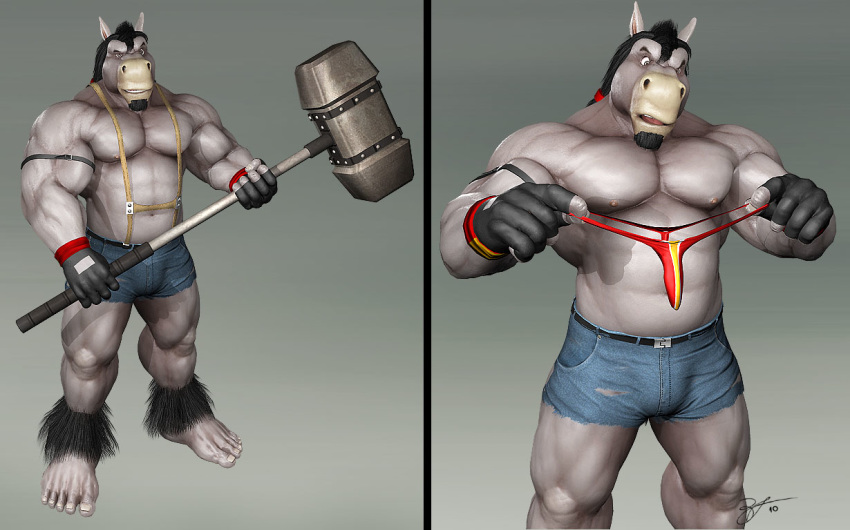 1boy bara braford furry gay hammer male male_only masculine muscle muscular no_humans partially_clothed pecs solo solo_focus thong