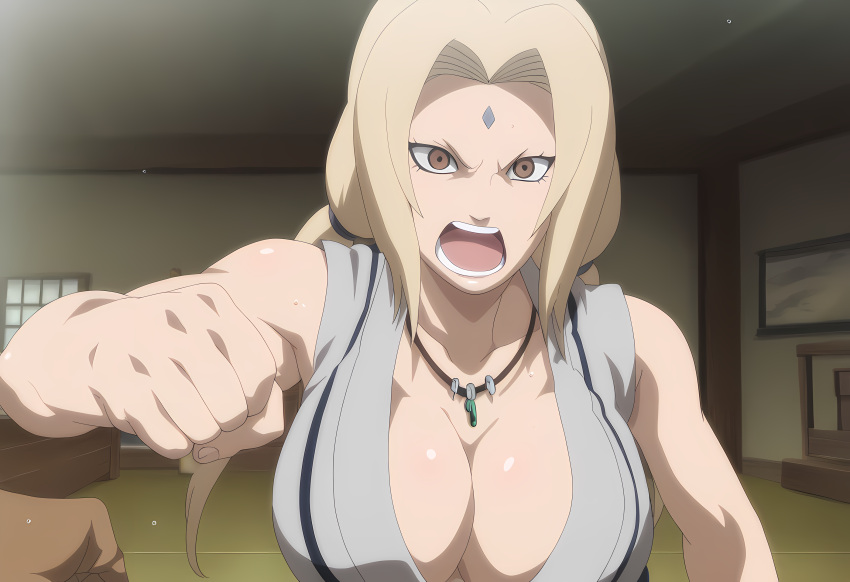 1girl ai_generated ainpai big_breasts blonde_hair breasts brown_eyes female_only high_res long_hair mature mature_female naruto patreon patreon_paid patreon_reward solo_female stable_diffusion tsunade upper_body